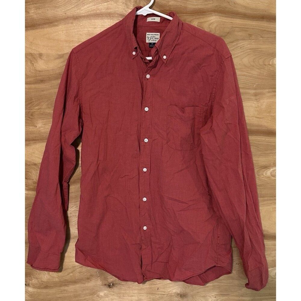 J.Crew Men's Medium Secret Wash Red Button Down Shirt Slim Long Sleeve